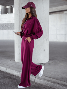 Дамски двуцветен спортен комплект с цип бордо Bolf 821109