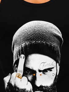 Черен мъжки потник tank top с принт Bolf 14842