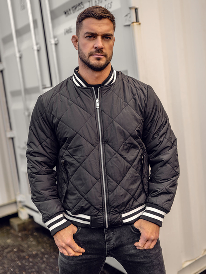 Черно двустранно мъжко зимно бейзболно яке тип бомбър Bolf 3B105