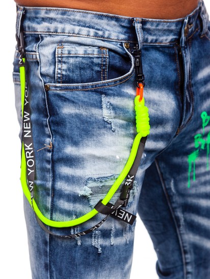 Тъмносини мъжки дънки slim fit z szelkami Bolf E7853