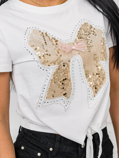 Бяла дамска тениска с апликация Bolf 96T612