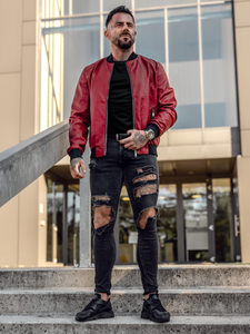 Червено кожено мъжко яке тип бомбър Bolf 1147A