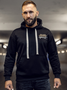 Черен мъжки суичър кенгуру с щампа Bolf M280