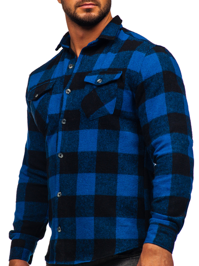 Тъмносиня бархетна мъжка риза с дълъг ръкав Bolf 20723