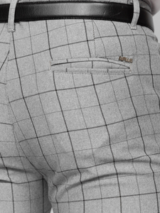 Сивo-черни мъжки карирани чино панталони Bolf 0032