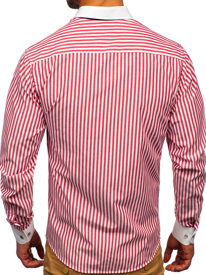Червена мъжка рaирана риза с дълъг ръкав Bolf 20727