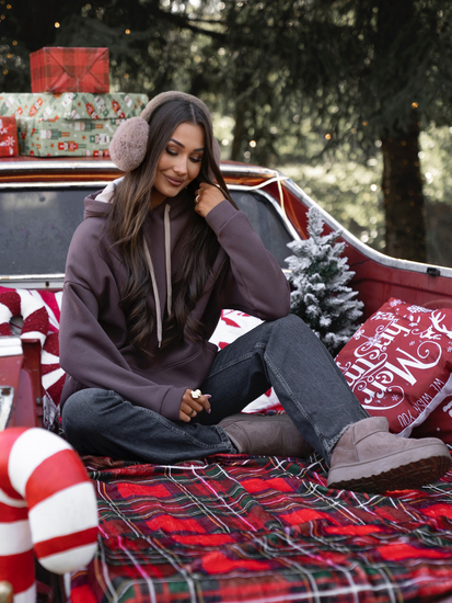 Дамски подплатен суитшърт с качулка шоколадов Bolf 82131