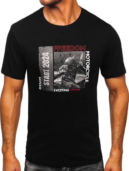 Черна памучна мъжка тениска с щампа Bolf MPO3475