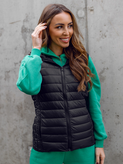 Черен ватиран дамски елек с качулка Bolf 23039A