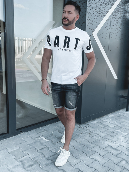 Бяла памучна мъжка тениска с принт Bolf 1180