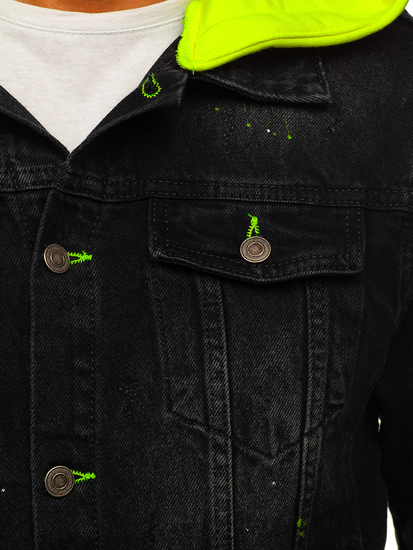 Черно дънково мъжко яке с качулка Bolf 1-2