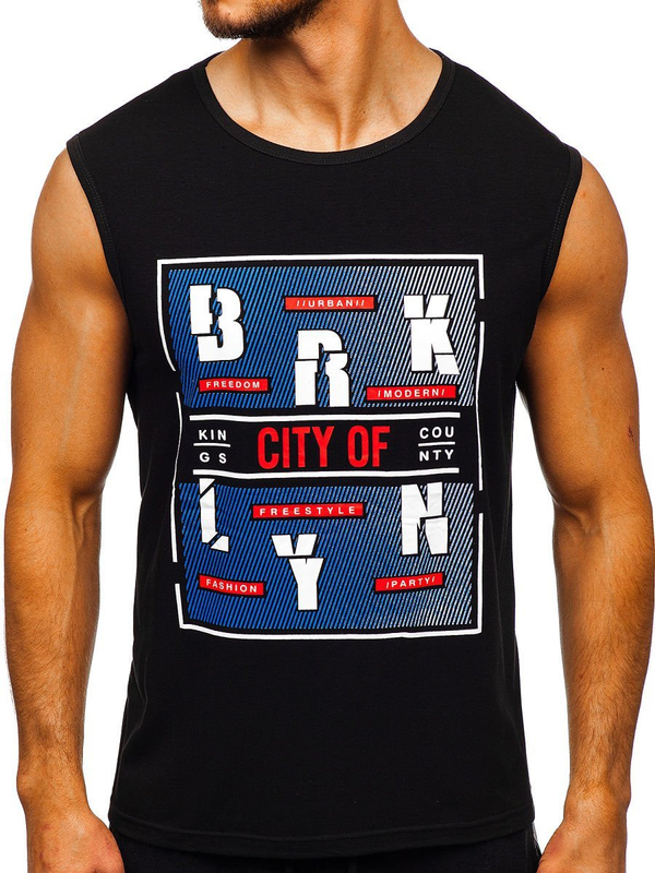 Черен мъжки потник с принт Bolf KS2091