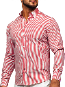 Коралова мъжка раирана риза с дълъг ръкав Bolf 22731