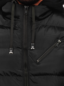 Черен дебел капитониран мъжки елек с качулка Bolf 7126