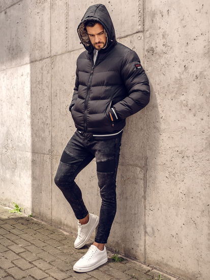 Черно-златисто двулицево капитонирано зимно мъжко яке Bolf 7417A