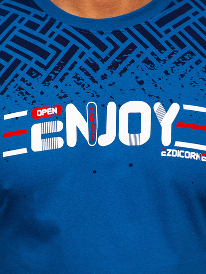 Синя памучна мъжка тениска с принт Bolf 14720