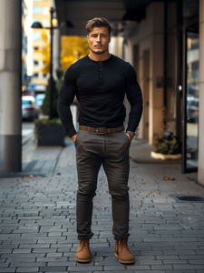 Мъжка тениска с дълъг ръкав и три черна Bolf 1114