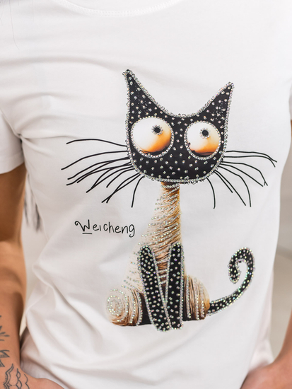 Бяла дамска тениска с апликация Bolf 95T2515