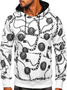 Бял мъжки суитшърт с принт и качулка Bolf HM336