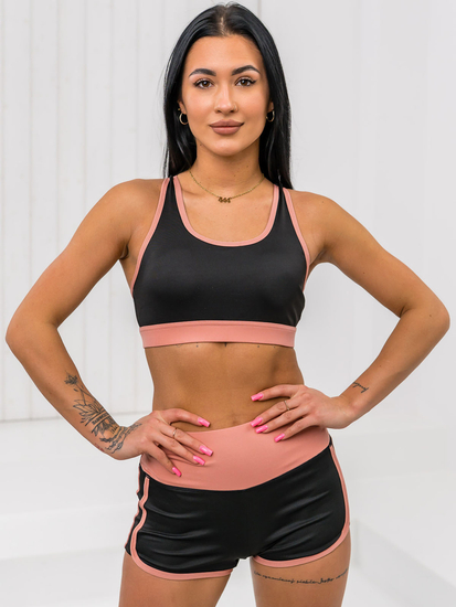 Черно-розов спортен дамски комплект от две части Bolf XL011