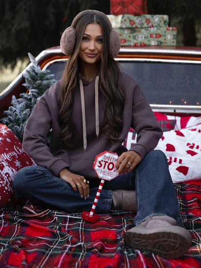 Дамски подплатен суитшърт с качулка шоколадов Bolf 82131