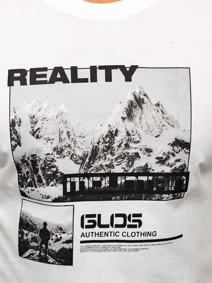 Бяла памучна мъжка тениска с щампа Bolf MPO3461