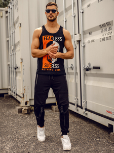 Черна боксьорска тениска с щампи Bolf 14841A