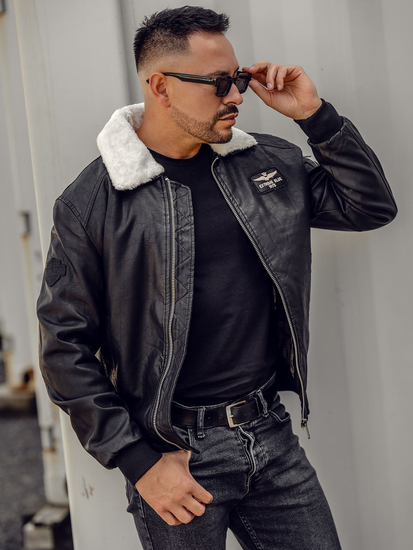 Мъжко черно кожено пилотско яке Bolf EX837A