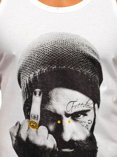 Бял мъжки потник  tank top с принт Bolf 14842