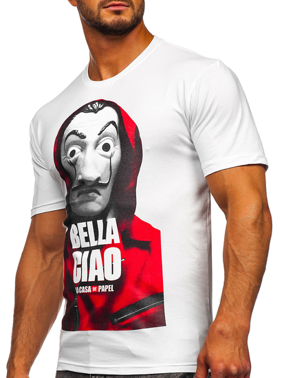 Бяла мъжка тениска с принт Bolf 192410