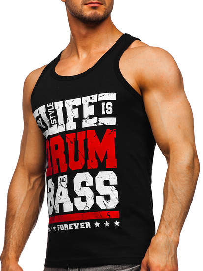 Черен мъжки потник  tank top с принт Bolf 14832