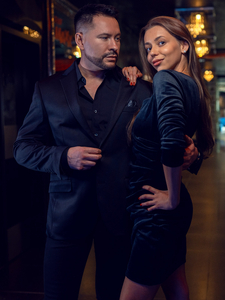 Черна плюшена дамска рокля с набор Bolf Bellisima