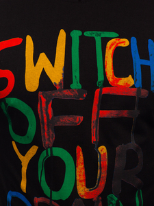 Мъжка тениска с дълъг ръкав с принт черна Bolf 1214