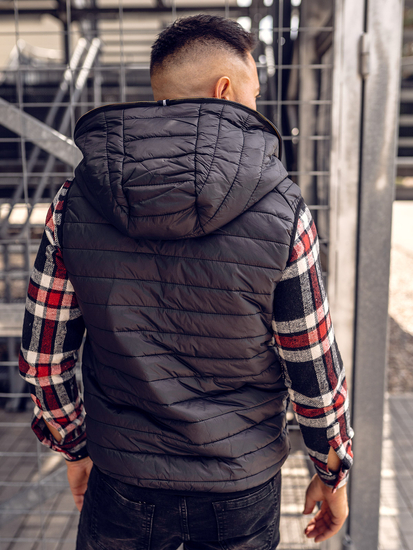 Черен капитониран мъжки елек с качулка Bolf 7106A