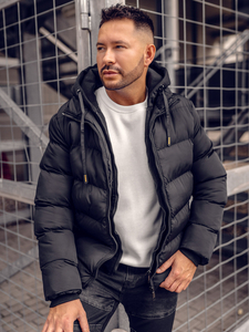 Черно капитонирано зимно мъжко яке Bolf 7325A