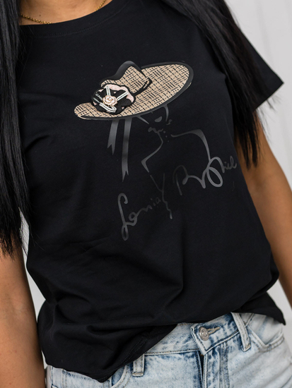 Черна дамска тениска с апликация Bolf 97T2112