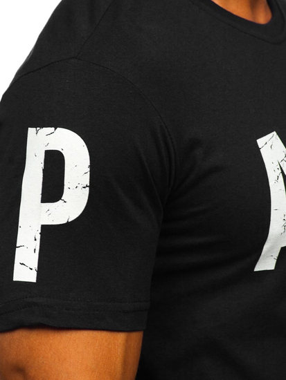 Черна памучна мъжка тениска с принт Bolf 1180