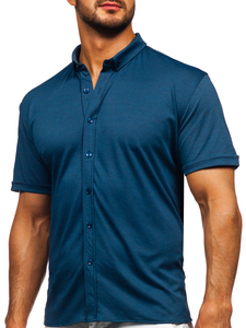 Тъмно синя мъжка риза с къс ръкав Bolf 2005
