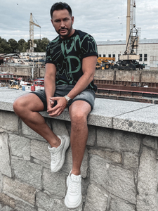 Черна памучна мъжка тениска с принт Bolf KS1972