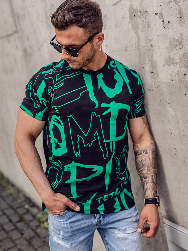 Черна памучна мъжка тениска с принт Bolf KS1972A