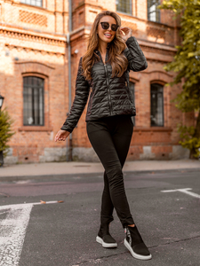 Черно дамско капитонирано преходно яке без качулка Bolf 7013