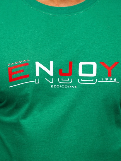 Зелена памучна мъжка тениска с принт Bolf 14739