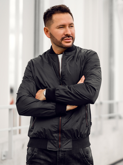 Черно мъжко преходно яке бомбър Bolf 7116A