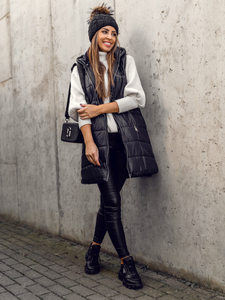 Черен капитониран дълъг дамски елек Bolf 82019