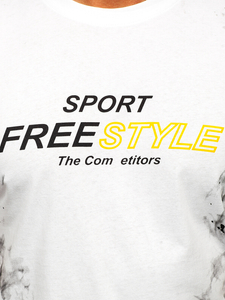 Бяла памучна мъжка тениска с принт Bolf 11003