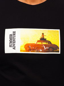 Черна памучна мъжка тениска с щампа Bolf MPO3559