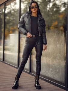 Дамско късо ватирано зимно яке с качулка черно Bolf 5M3260