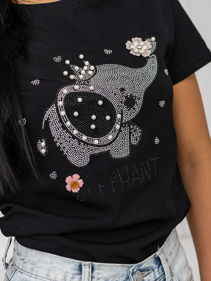 Черна дамска тениска с апликация Bolf 96T625