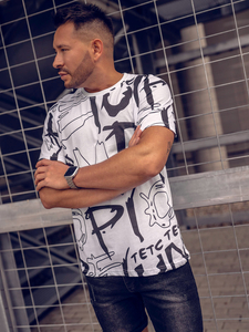 Бяла памучна мъжка тениска с принт Bolf KS1972A