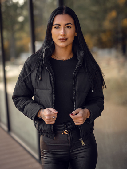 Дамско късо ватирано зимно яке с качулка черно Bolf 16M9088